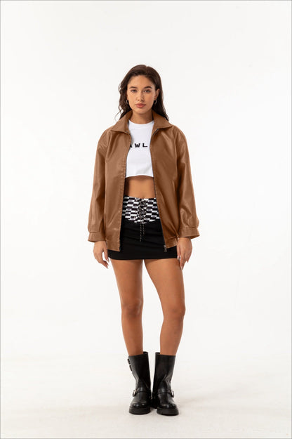 Oversized Lapel Leather Jacket