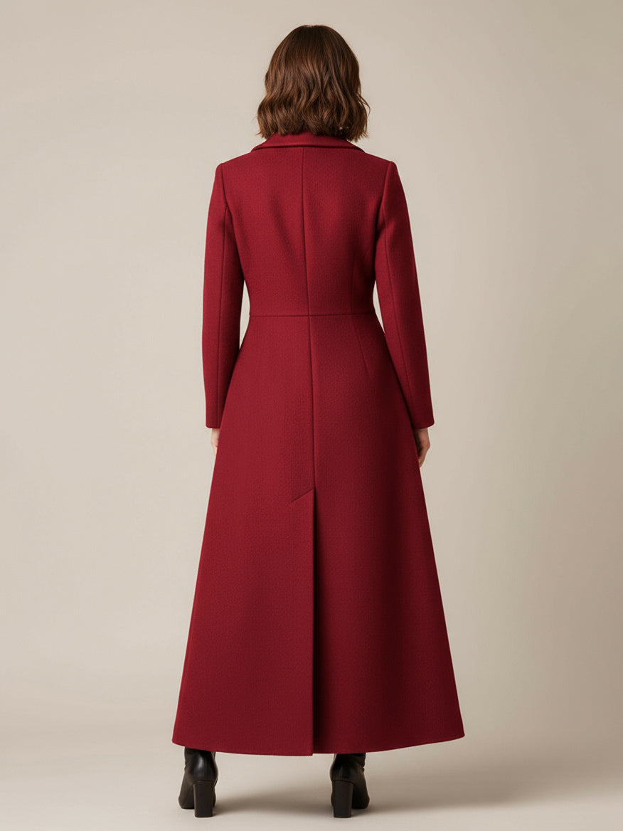 Shawl Collar Full-Length Woolen Coat With A-Line And V-Neck For Women 2026