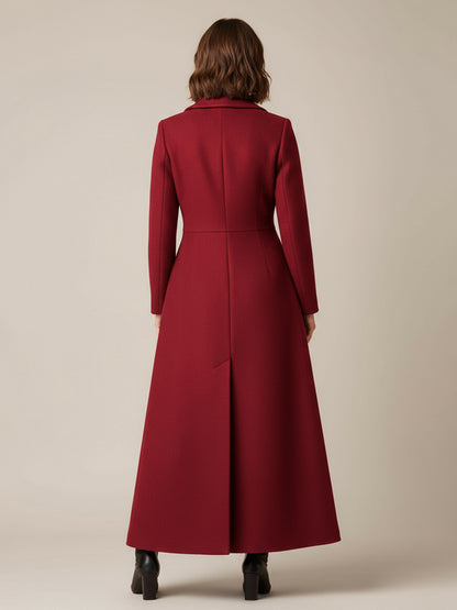 Shawl Collar Full-Length Woolen Coat With A-Line And V-Neck For Women 2026