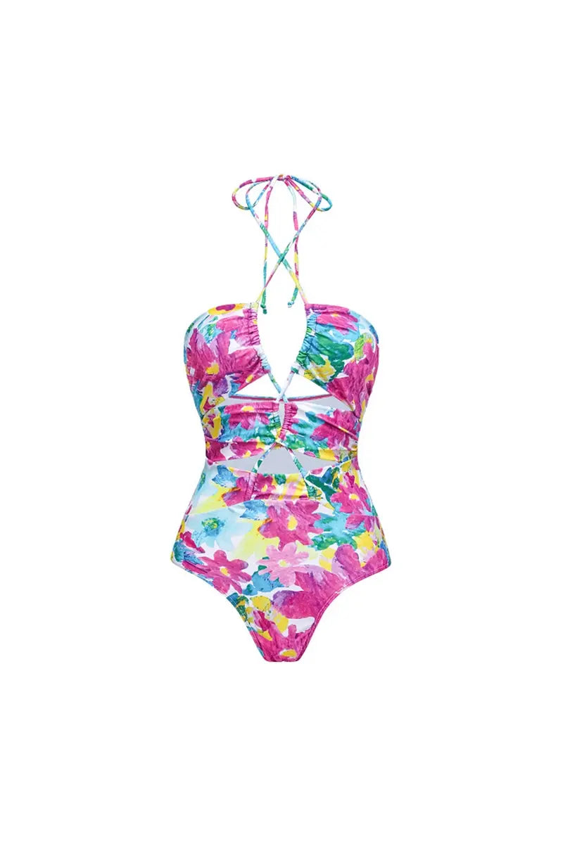 Cutout One Piece Swimsuit Set with Cover Up