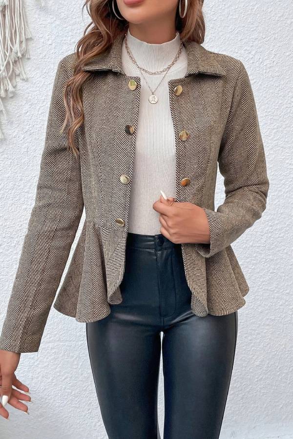 Lapel Jacquard Ruffle Slim Double-breasted Blazer