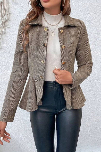 Lapel Jacquard Ruffle Slim Double-breasted Blazer