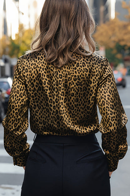Leopard Print Satin Long-sleeved Casual Shirt