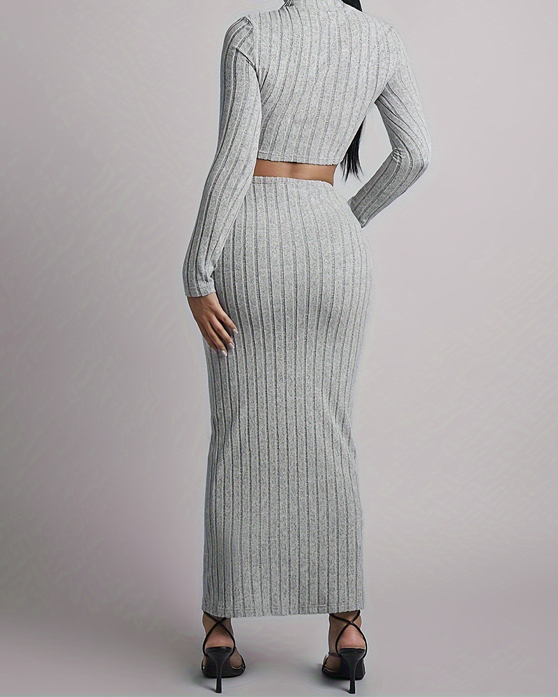 Embellished Collared Top Skirt Suit