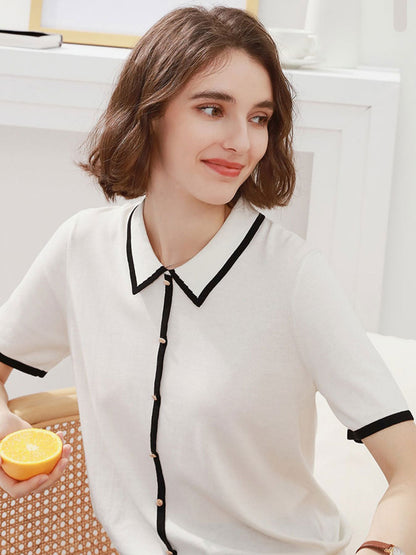 Ava Classic Contrast Lapel Knitted Top