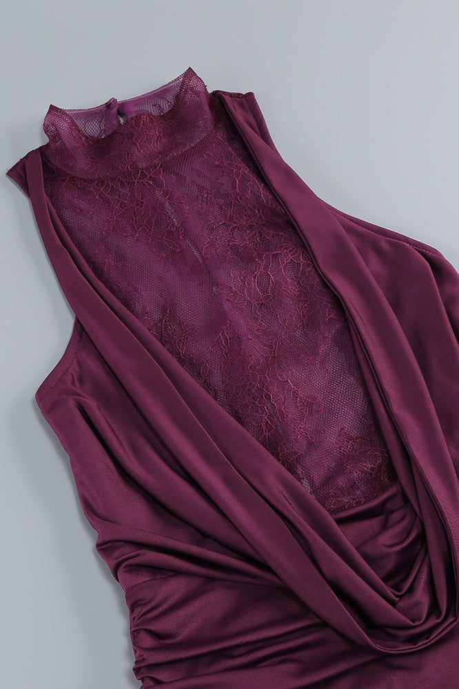 Evelyn Plunging Cowl Lace Bodice Maxi Dress