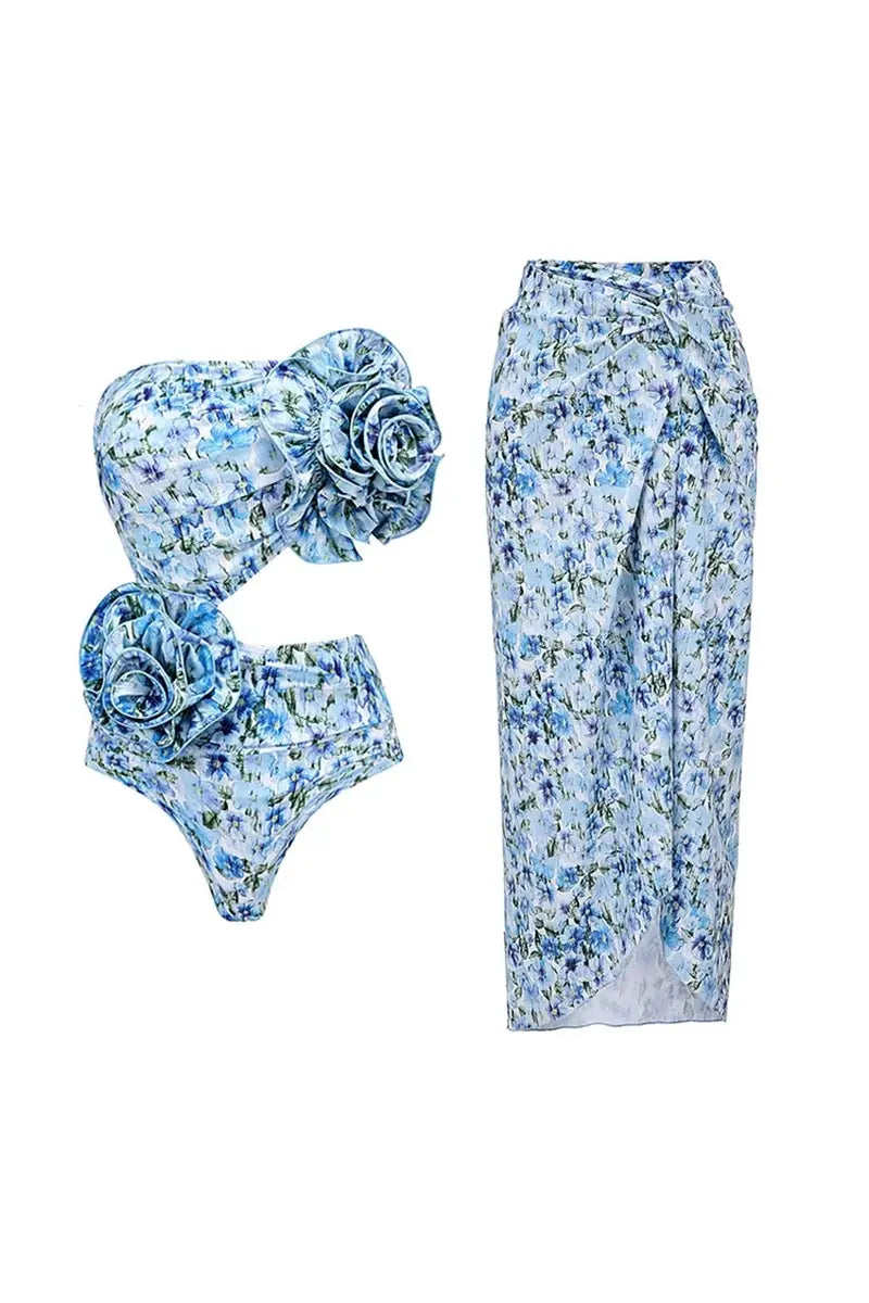 Halter Floral Strapless One-Piece Set