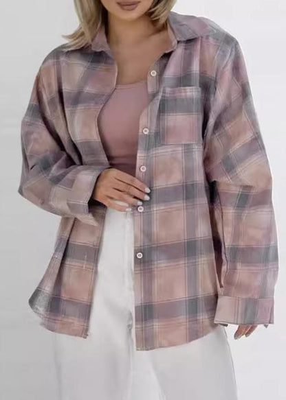 Relaxed Fit Plaid Long Sleeve Shirt – Casual Women's Coat