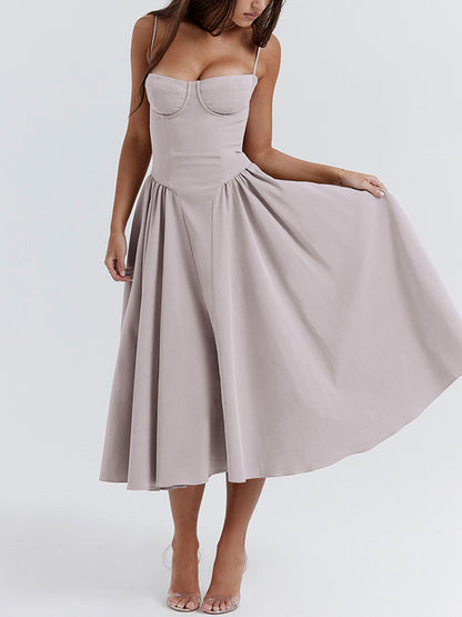 Vintage Solid Cami Midi Dress