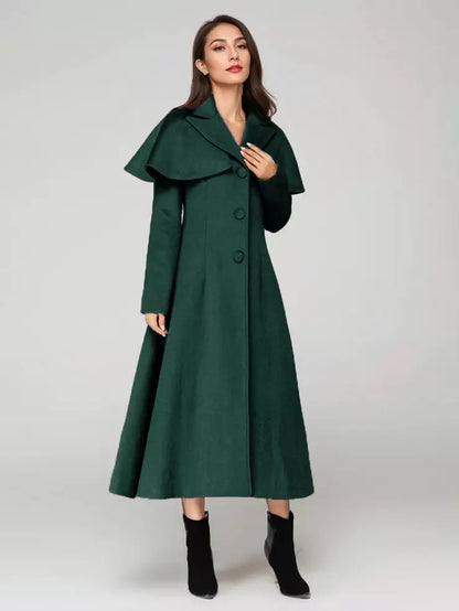 Wool Blend Coat With Cape Classic Lapel Elegant Camel Winter long Outerwear For Women 2026