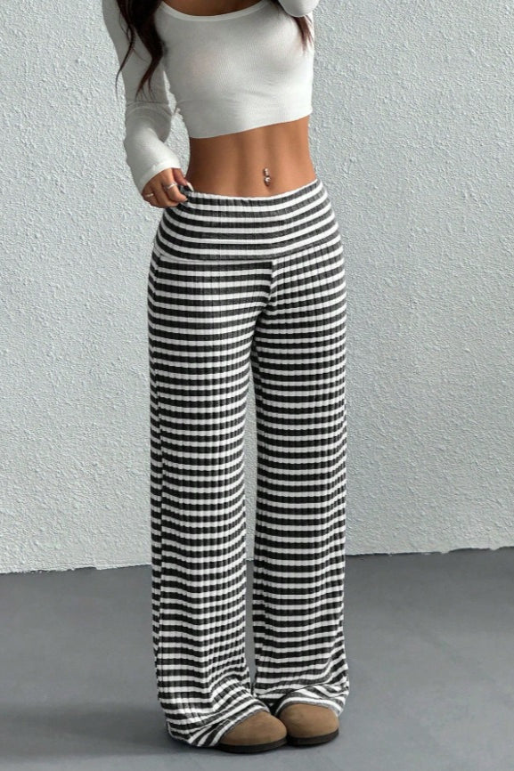 Stripe Solid Knit Straight Leg Pants