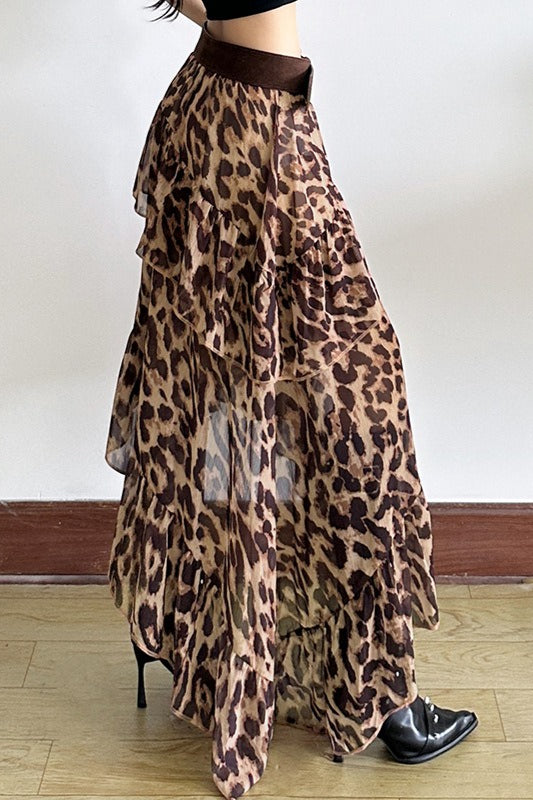 Y2K Leopard Print High-Waisted Loose Fit Skirt