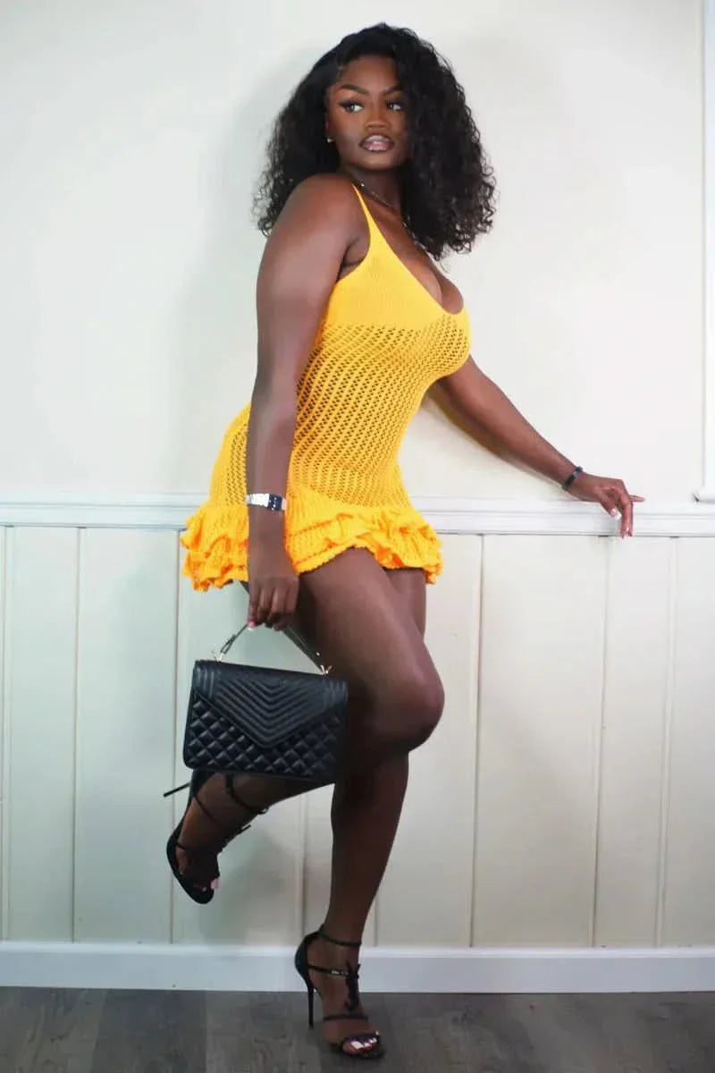 DIANA | CROCHET RUFFLE MINI DRESS