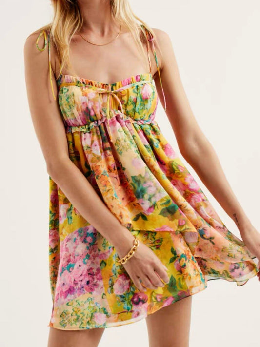 Floral Tie Neck Strap Dress