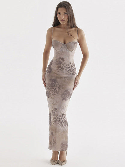 Floral Print Sweetheart Neck Maxi Dress