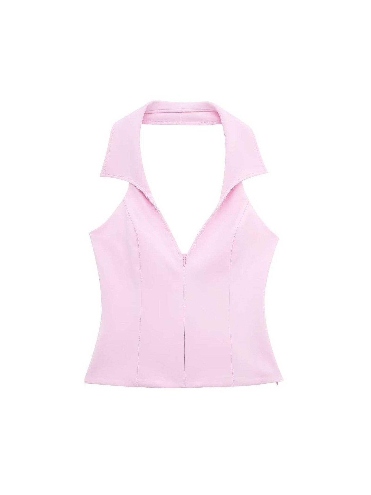 Pink Halterneck Waist Coat & Skort Skirt Coord Set