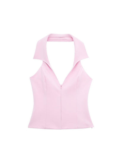 Pink Halterneck Waist Coat & Skort Skirt Coord Set