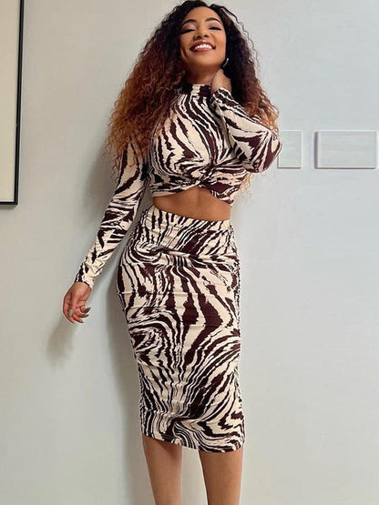 Turtle Neck Crop Top & Skirt Coord Set