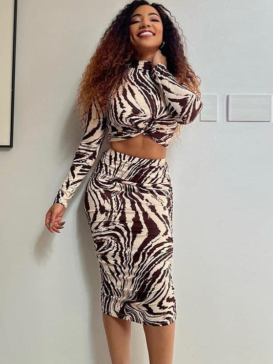 Turtle Neck Crop Top & Skirt Coord Set