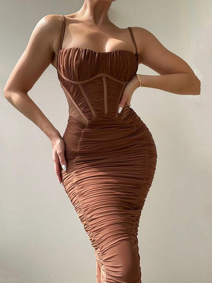 Ruched Spaghetti Strap Long Dress