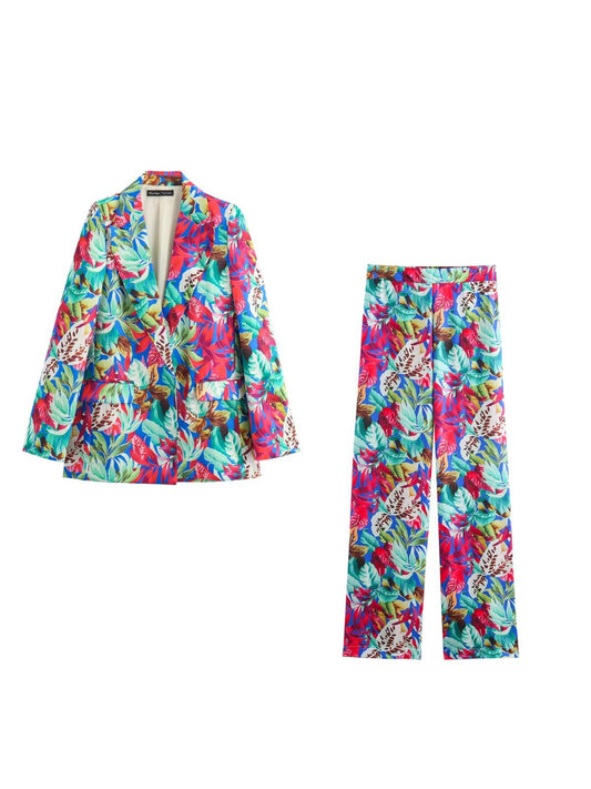 Floral Print Blazer & Wide Leg Pant Coord Set