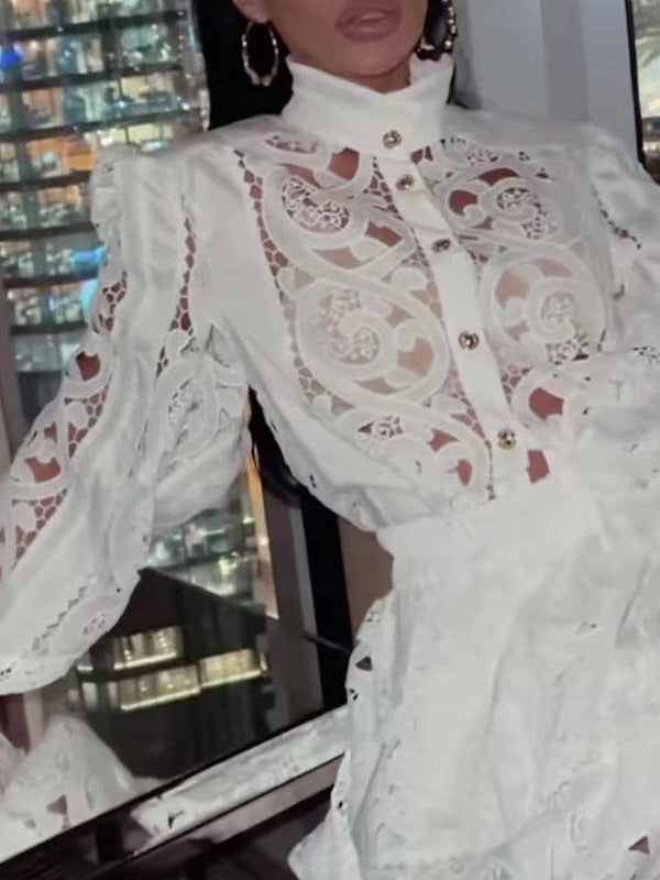 French Crochet Shirt Top & Shorts Coord Set