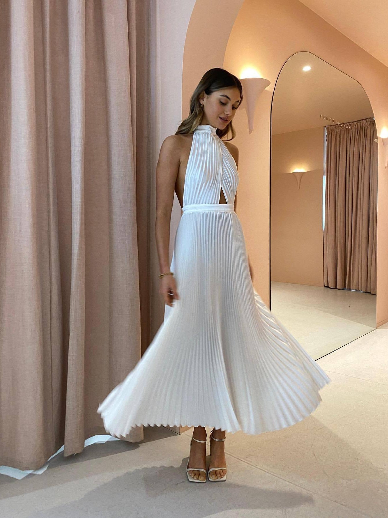 Semaya Halterneck Backless Pleated Dress