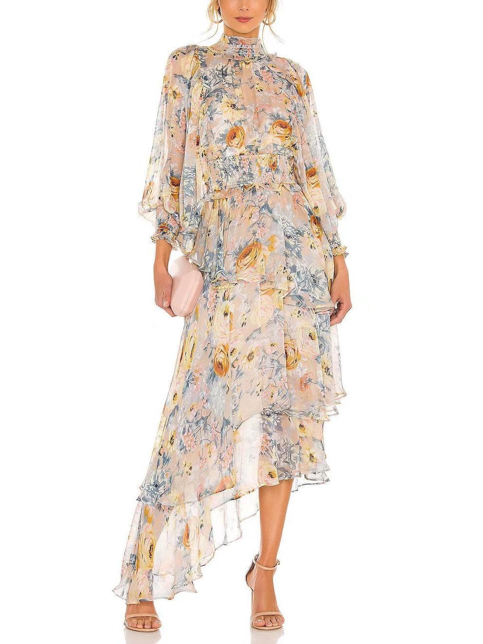 Asymmetric Floral Print Irregular Dress