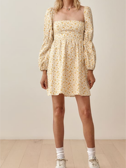 Square Collar Printed Summer Dress