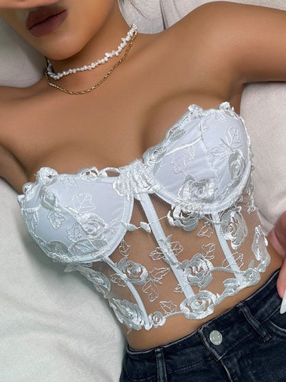 Rose Lace Corset Tube Top