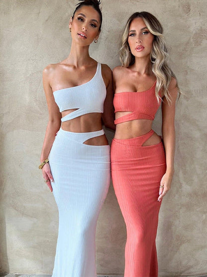 One Shoulder Crop Top & Cutout Skirt Coord Set