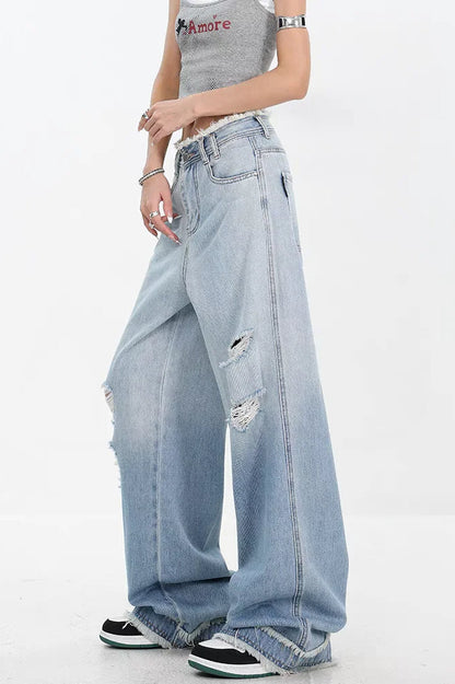 Gradient Ripped Straight Leg Jeans