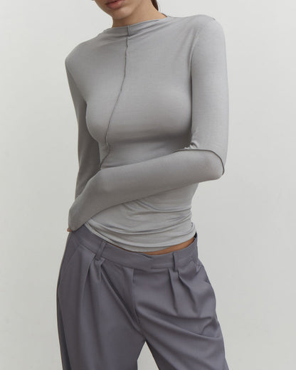 Half Turtleneck Beveled Long Sleeve Sweater