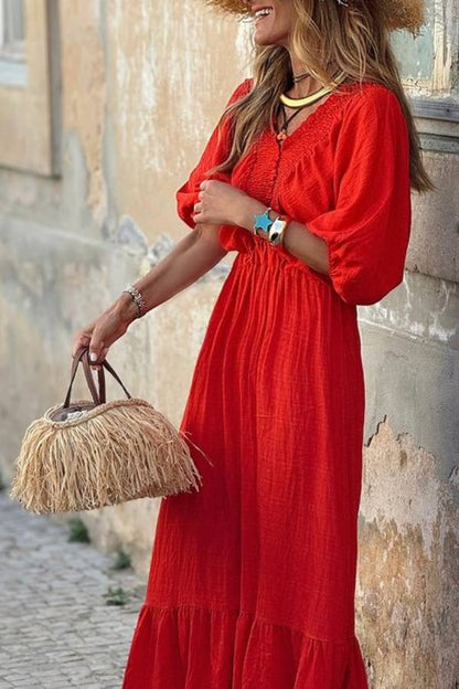 V-neck Ruffled Loose Maxi Dress