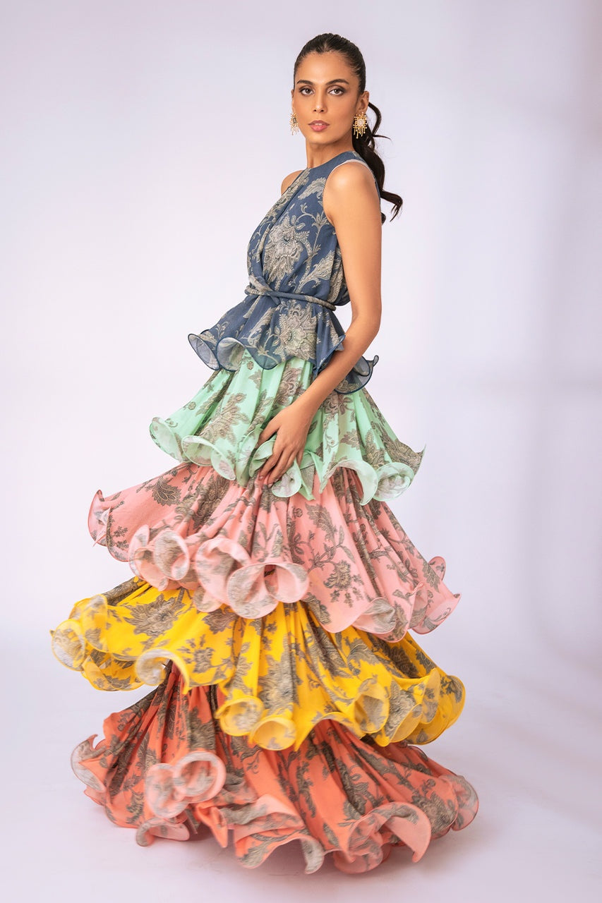 Cynthia Printed Tiered Ruffle Maxi Dress