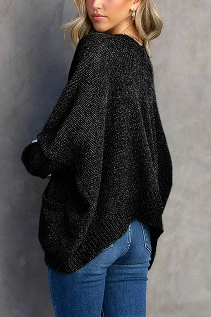 Button Front Pocketed Loose Fit Knitted Cardigan