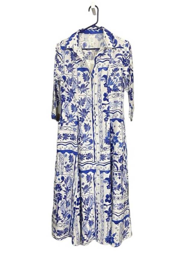 Unique Greek Floral Print Button-Front Midi Dress