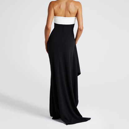 High slit ruffle tube maxi dress