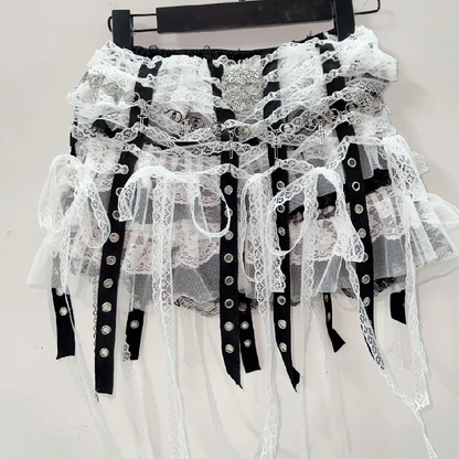 Lace tassels skull applique mini skirt