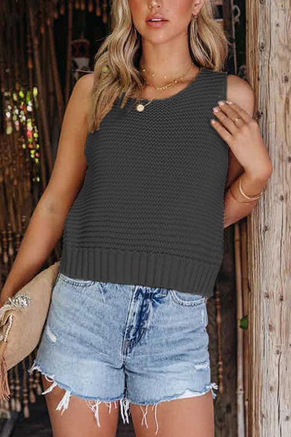Solid Back Buttons Knitting Tank