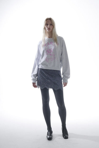 Rhinestone Dog Print Raglan Sweatshirt