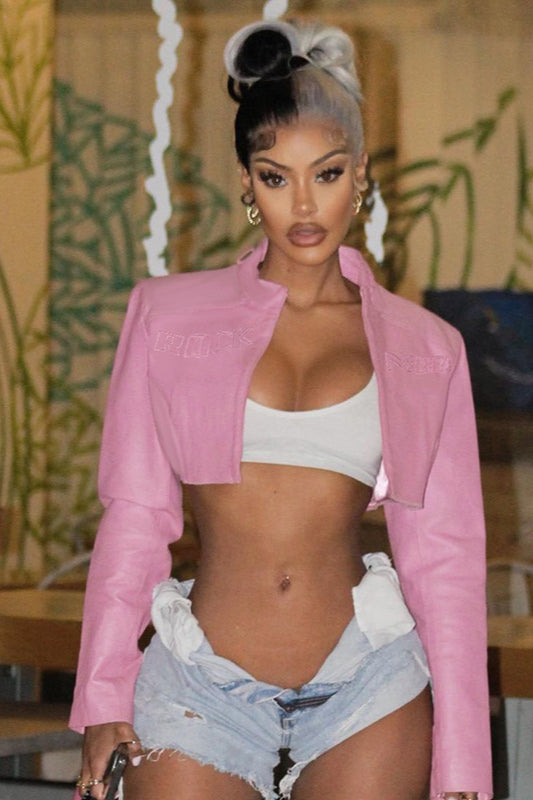 Pink Biker Style Bomber Coat