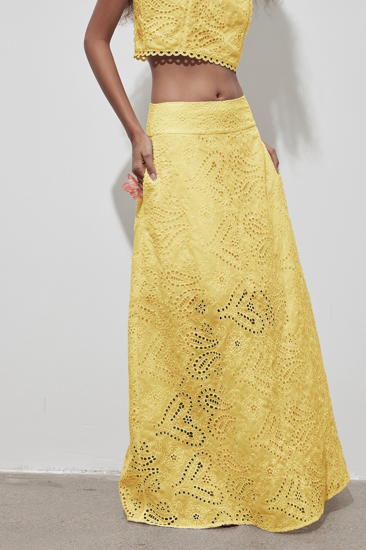 Cutout Allover Embroidered Maxi Skirt