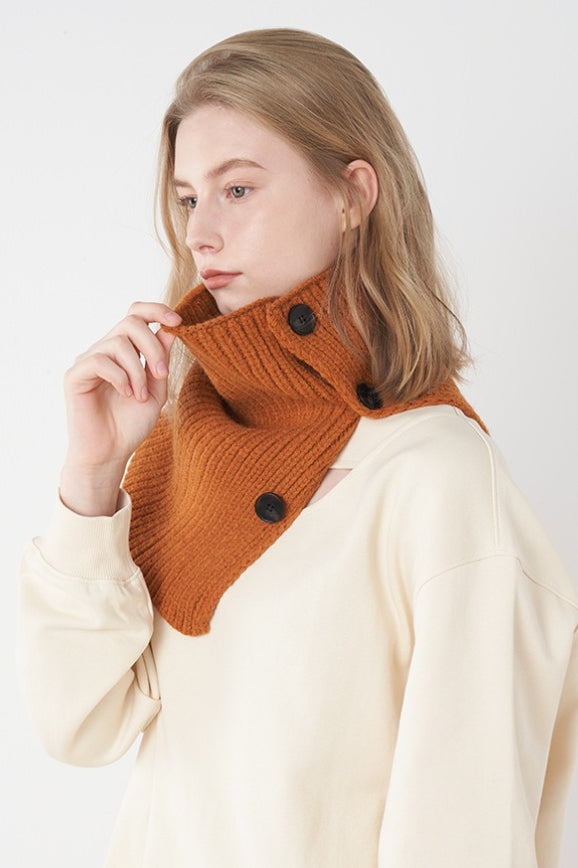 Wool Blend Solid Knitted Removable Buttoned Scarf