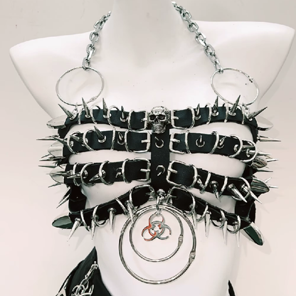 Halter hollow out o ring rivet applique mini skirt set