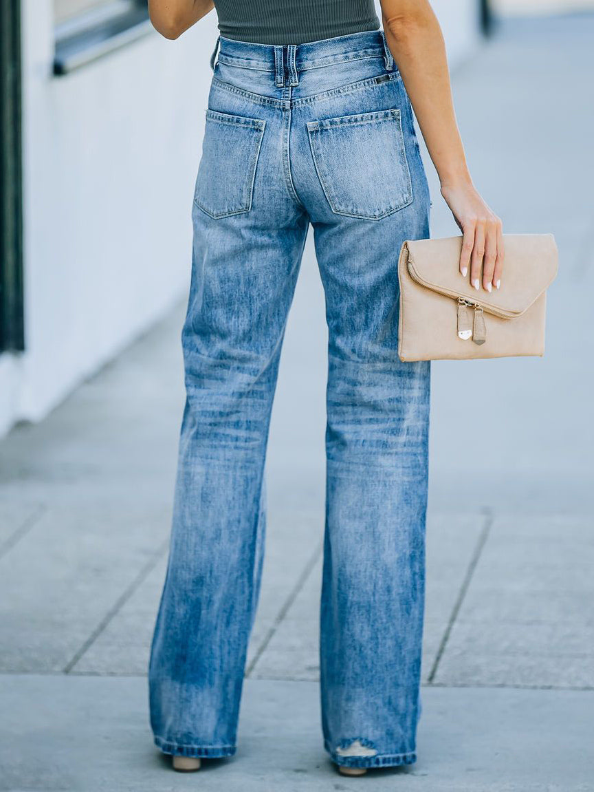 Straight Jeans For Woman High Rise Ripped Spring Bottoms 2026