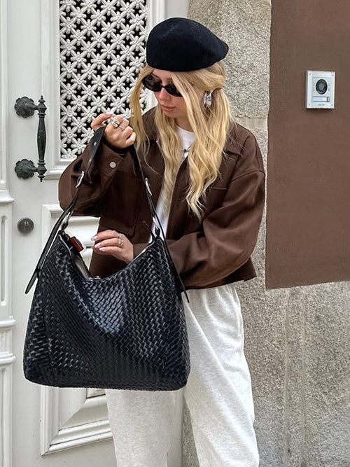 Brown Suede Cropped Zip-up Jacket With Pockets For Women 2026