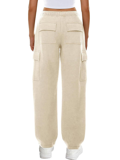 Solid Multi Pocket Elastic Waist Sweatpants