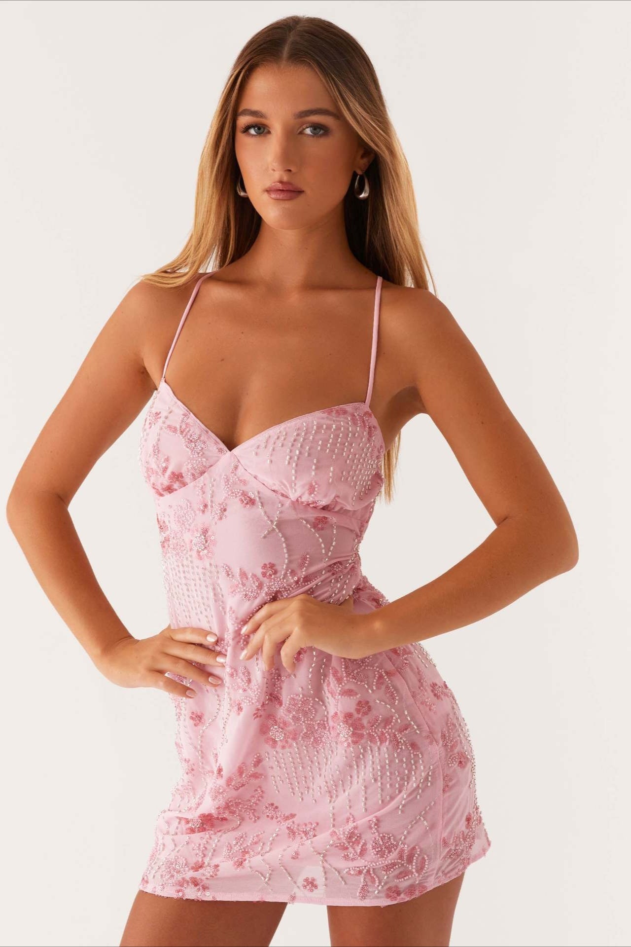 Colorful Beaded Back Tie Cocktail Dress