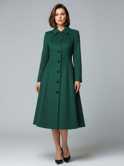 Woolen A-Line Midi Coat With Shirt Collar For Women 2026